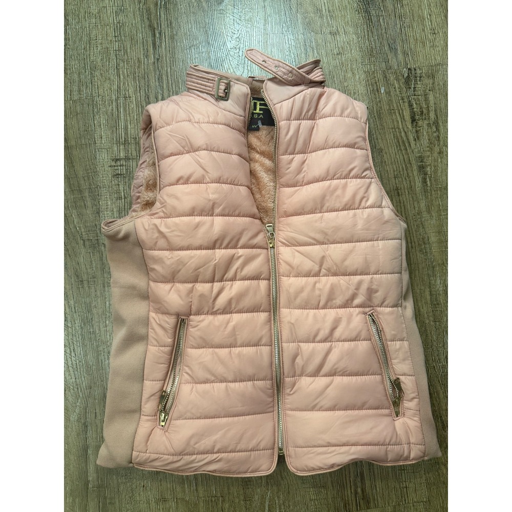 JP USA Womens Puffer Vest Blush Pink Faux Fur Lined Quilted V1101 Size L